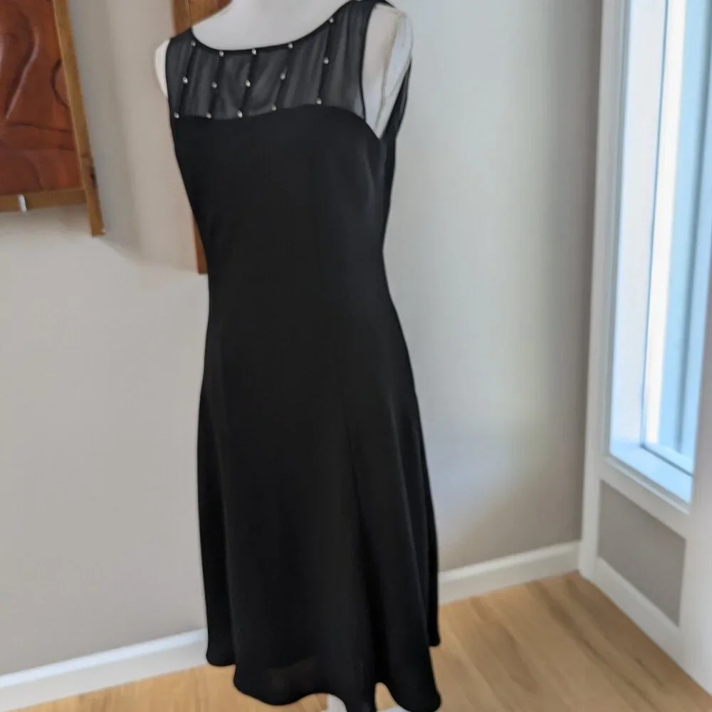 Vintage Jones Wear Black Mesh Crystal Cowl Back Dress Sz 10 Sleeveless LBD Goth